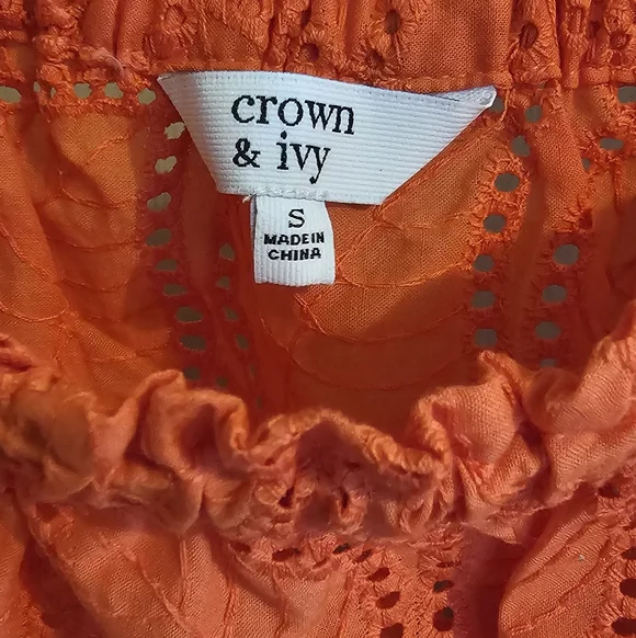 NWT Crown & Ivy Orange Off Shoulder Eyelet Cotton Large Top Small - Picture 4 of 5